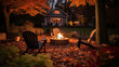 © EwaStudio - Glowing Fire Pit and Lawn Chairs.  Relaxing by the Fire Pit on a Chilly Autumn Evening.