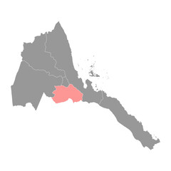 Southern region map, administrative division of Eritrea. Vector illustration.