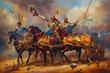 Oil painting horse and chariot battle scene from the Roman period. oil painting artwork