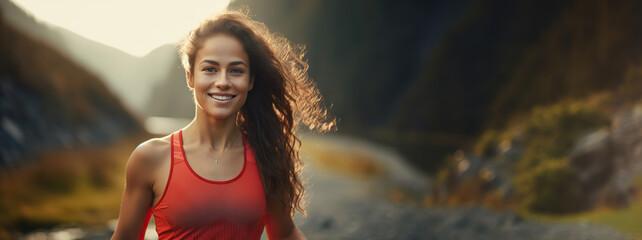 Wall Mural - Happy athletic girl doing fitness outdoors