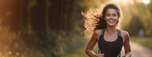 Happy Athletic Girl Jogging Outdoors