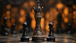 Carved wooden black rook castle chess piece on elegant