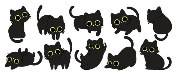 happy halloween day lovey pet vector. cute collection of cats with different poses, sitting, stand, 