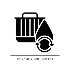 Sticker - 2D pixel perfect glyph style car oil filter icon, isolated vector, simple silhouette illustration representing car service and repair.