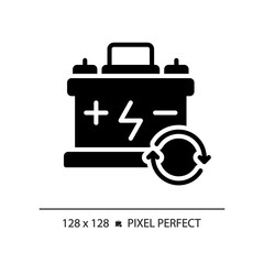 Wall Mural - 2D pixel perfect glyph style car battery icon, isolated vector, simple silhouette illustration representing car service and repair.