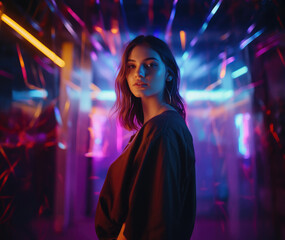 Wall Mural - Generative AI, stylish fashionable teenager with a trendy hairstyle on a colored background, beautiful girl, youth, student, party, new generation, zoomer, space for text