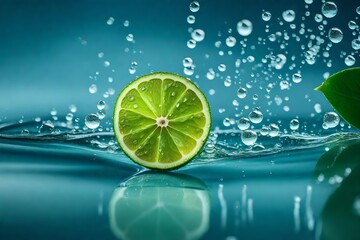 Wall Mural - lime slice in water