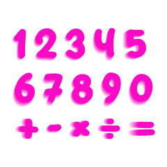 Bright pink numbers and mathematical signs. Vibrant font design. vector illustration