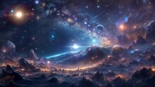 Space View With Many Beautiful Stars, Seamless Looping Video Background Animation, Cartoon Style