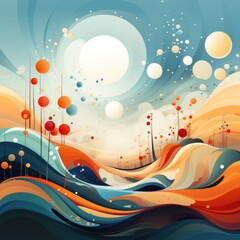 Sticker - Abstract artistic background illustration with fantastic colorful landscape. Soft wavy terrain is under blue sky