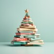 On the cusp of a new year, a colorful pastel christmas tree topper sits atop a stack of beloved books, a reminder of the joy and comfort of the festive season