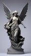 Greek goddess statue on grey background, muse sculpture with wings. Generative AI