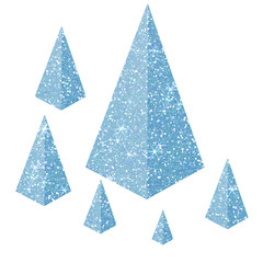 Wall Mural - Blue glitter triangle shaped object on transparent background. Square based pyramid icon. Design for decorating,background, wallpaper, illustration