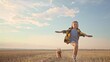 © maxximmm - girl and dog running. people in the park. little girl child running across a mowed wheat field with a pet dog happy smiling. happy family kid concept. child girl run the park with a dream dog