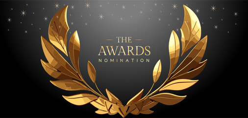 golden laurel wreath winner award nomination background. 3d realistic design. award concept backgrou