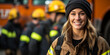 © Bartek - Smiling Heroine: Young Female Firefighter by Her Station