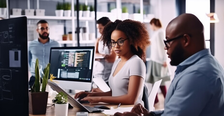 Aufkleber - African business team are working on computer in startup office, Success and growth in business concept.