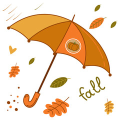 Wall Mural - Autumn icons set fall elements  umbrella vector illustration