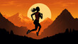 Mujer practicando correr en la cima de una montaña, silueta. IA Generativa