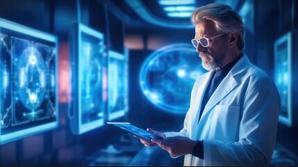 Fototapete - Medicine doctors diagnosis and touching electronic medical record in the hospital lab.
