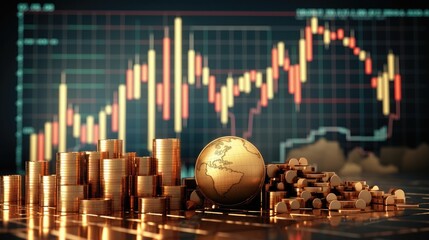 Aufkleber - Global stock market investment, Stock market business graph chart.