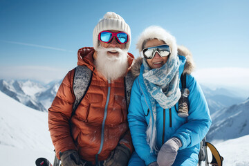 Wall Mural - modern old couple in winter blue clothes