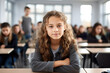 © wolfhound911 - 10 year old caucasian female sitting in a modern classroom at a school table
