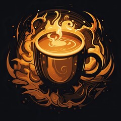 Wall Mural - Logo of a Mug of Coffee over a Dark Background.