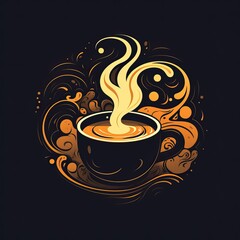 Wall Mural - Logo of a Mug of Coffee over a Dark Background.