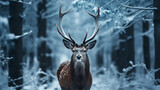 Fototapeta Zwierzęta - White christmas wild forest nature deer landscape animals snow winter