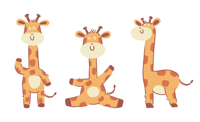 Wall Mural - Giraffe . Cute cartoon characters . Hand drawn style . White isolate background . Vector .