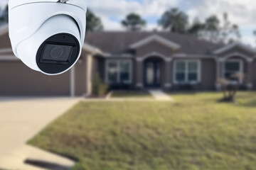 Poster - Security camera and private house on the background.