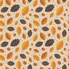 Wall Mural - Autumn Oak Leaves Geometric Seamless Pattern