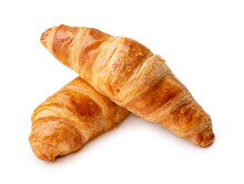 Two Piece Of Croissant In Stack And Cross Section Isolated On White Background With Clipping Path And Shadow In Png File Format