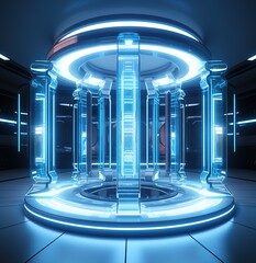 Poster - Abstract style on a blue background. display in futuristic cyberpunk style.