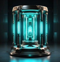 Poster - Abstract style on a blue background. display in futuristic cyberpunk style.
