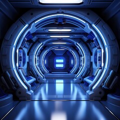 Poster - Abstract style on a blue background. display in futuristic cyberpunk style.