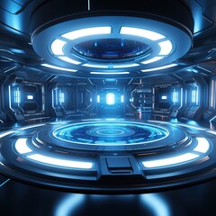 Poster - Abstract style on a blue background. display in futuristic cyberpunk style.