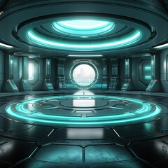 Poster - Abstract style on a blue background. display in futuristic cyberpunk style.