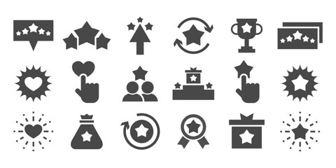Benefits, award, winner star vector icon set