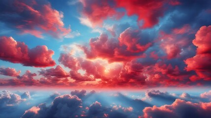 Red Clouds And Blue Sky Realistic Cloudy Sky Background Daylight Cloudscape Sky Landscape Cloudy Sky Background With Sunlight AI Generative