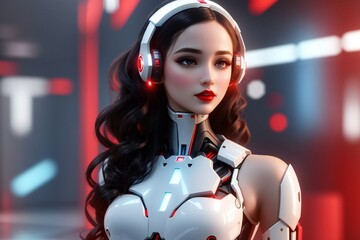 Wall Mural - Super beautiful Girl Ai robot, technology concept