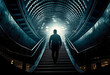 Man Descending Stairs Toward Tunnel: Dynamic Perspective