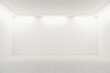 © eclypse78 - Empty White Wall With White Lamp Lights Coming From Above. Copy Space For Presentations And Advertising. Ai Generated