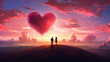 Scene of couple looking heart shaped clouds fantasy