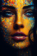 Couverture de livre illustration d'un visage de femme or et bleu » IA générative