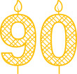 Digital png illustration of yellow 90 birthday candles with pattern on transparent background