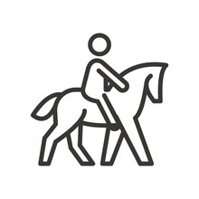 Monoline Horse, Black White Background Vector Illustration.