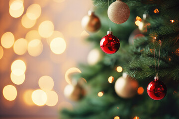 Poster - Christmas ornaments hanging on Christmas tree
