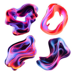 Poster - Bold colorful liquid shapes set isolated. Iridescent wavy melted substance on transparent background png. Ai generated	